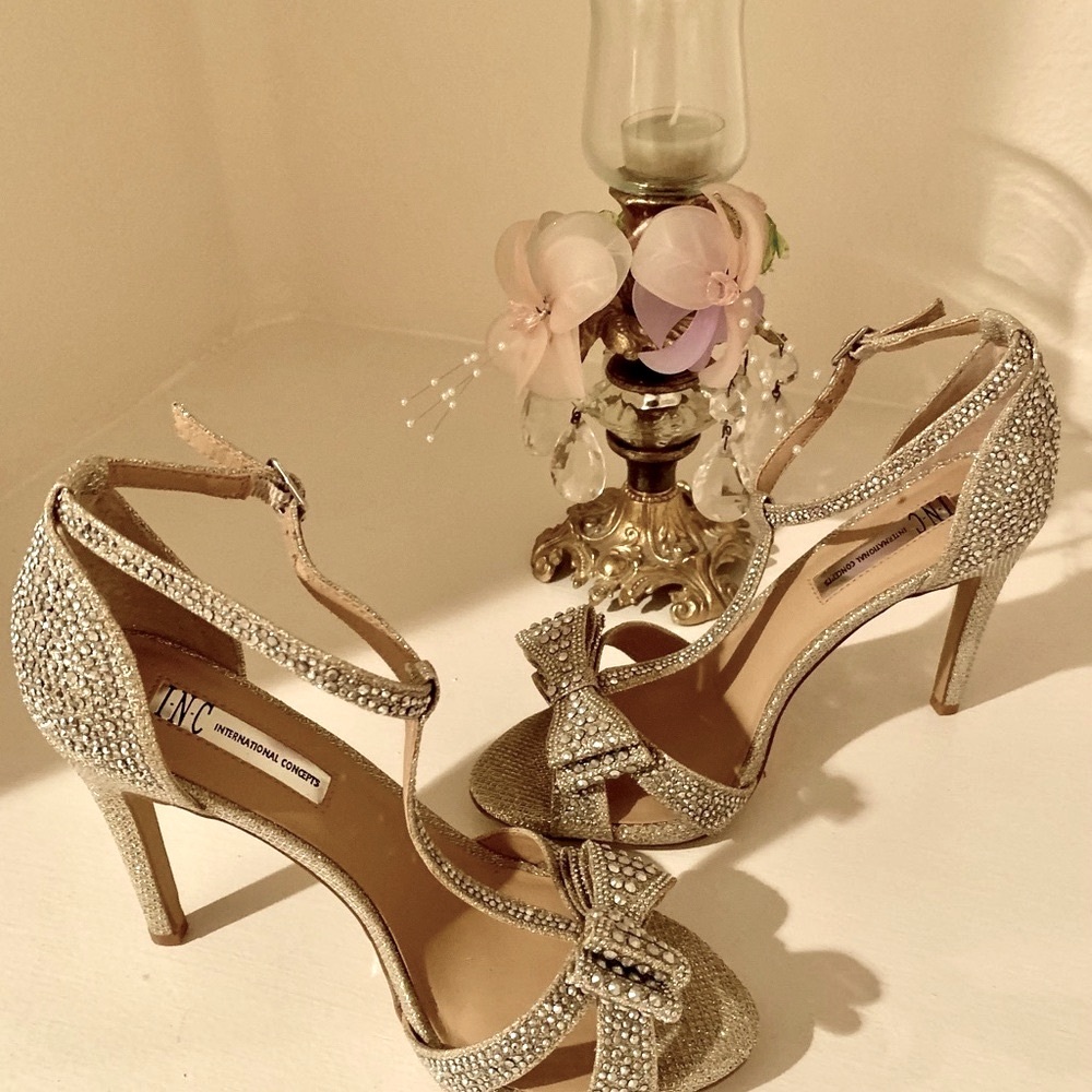 INC International Concepts Silver Crystal Strappy Heels